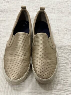 Sperry Metallic Gold Perforated Slip-On Flats